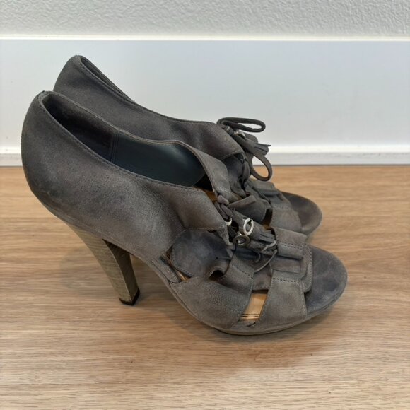 Coach Teagan leather heel platform sandals gladiator 8 gray silver - Picture 2 of 7